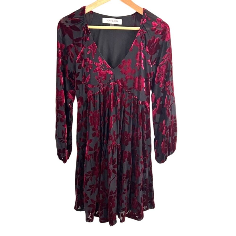 Taylor Long Sleeve Burnout Floral Short Dress Size 4
